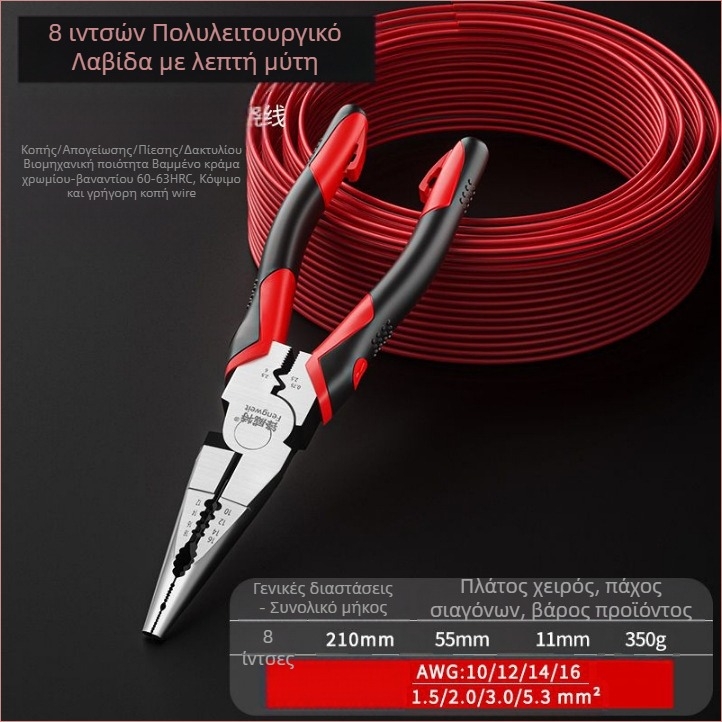 Πολυλειτουργικές πένσες ηλεκτρολόγου με εκεντρικό μηχανισμό εξοικονόμησης δύναμης, βιομηχανικού επιπέδου πένσες για κοπή σύρματος, 4,6 mm ικανότητα κοπής