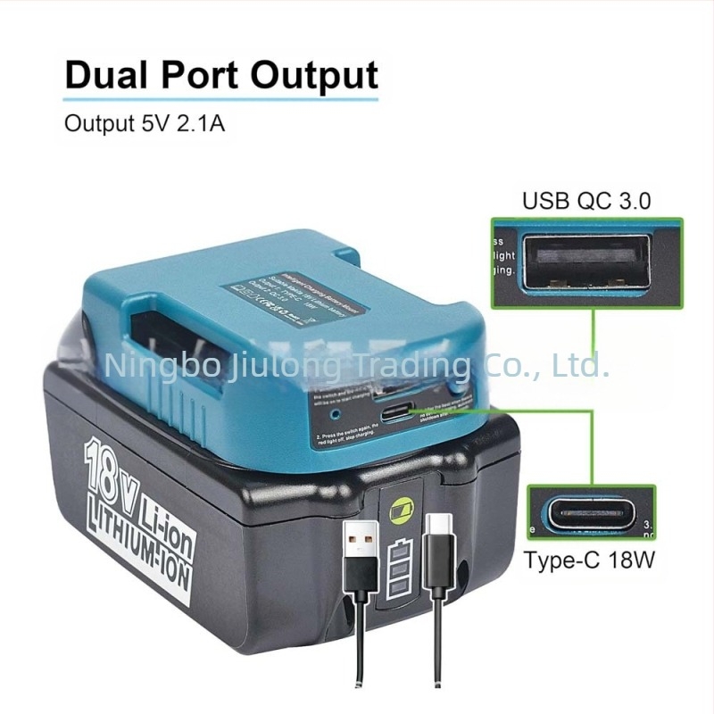 USB Type-C φορτιστής-προσαρμογέας για μπαταρία Makita 18V Li-ion, σχέδιο κλιπ ζώνης, βάρος 70 g