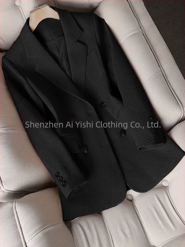 Γυναικείο σακάκι κοστουμιού με γιακά, μακριά μανίκια, διπλής σειράς κουμπιά, ύφασμα πολυεστέρα 95%+, σχέδιο κολάζ/ραφή