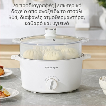 Ηλεκτρική κατσαρόλα μαγειρέματος με ρυθμιζόμενη θερμοκρασία, ισχύς 400-800W, χωρητικότητα 2-3L, εσωτερικός κάδος από ανοξείδωτο χάλυβα, λειτουργίες ατμού, τηγανίσματος, μαγειρέματος, βρασίματος