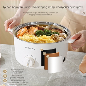 Ηλεκτρική κατσαρόλα μαγειρέματος με ρυθμιζόμενη θερμοκρασία, ισχύς 400-800W, χωρητικότητα 2-3L, εσωτερικός κάδος από ανοξείδωτο χάλυβα, λειτουργίες ατμού, τηγανίσματος, μαγειρέματος, βρασίματος