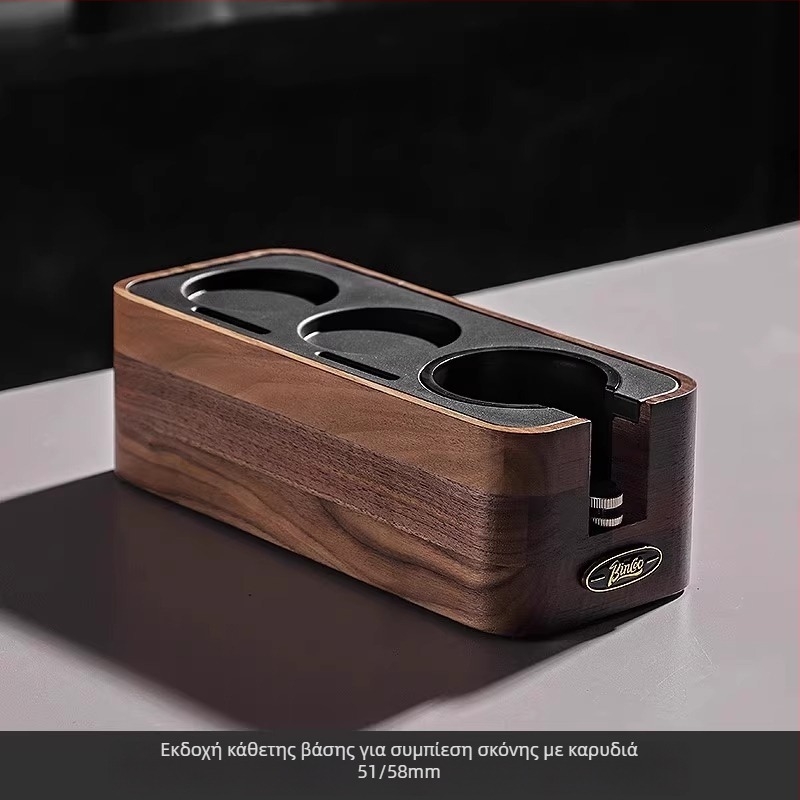 Bincoo βάση πίεσης καφέ από ξύλο καρυδιάς και ανοξείδωτο ατσάλι 304, σετ διανομής σκόνης και σφυρί – ρετρό στυλ