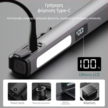 LED Pen Light με USB-C Φόρτιση, Φακός Συντήρησης για Εξωτερικούς Χώρους, 3W, 120lm, 400mAh, ABS σώμα
