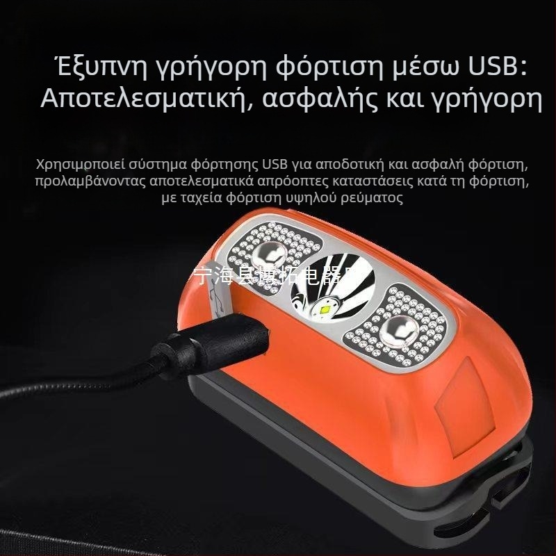 LED φακός κεφαλής 5W, μπαταρία 800 mAh, επαναφορτιζόμενος, χειροκίνητη τροφοδοσία, εμβέλεια έως 500 m, ABS περίβλημα