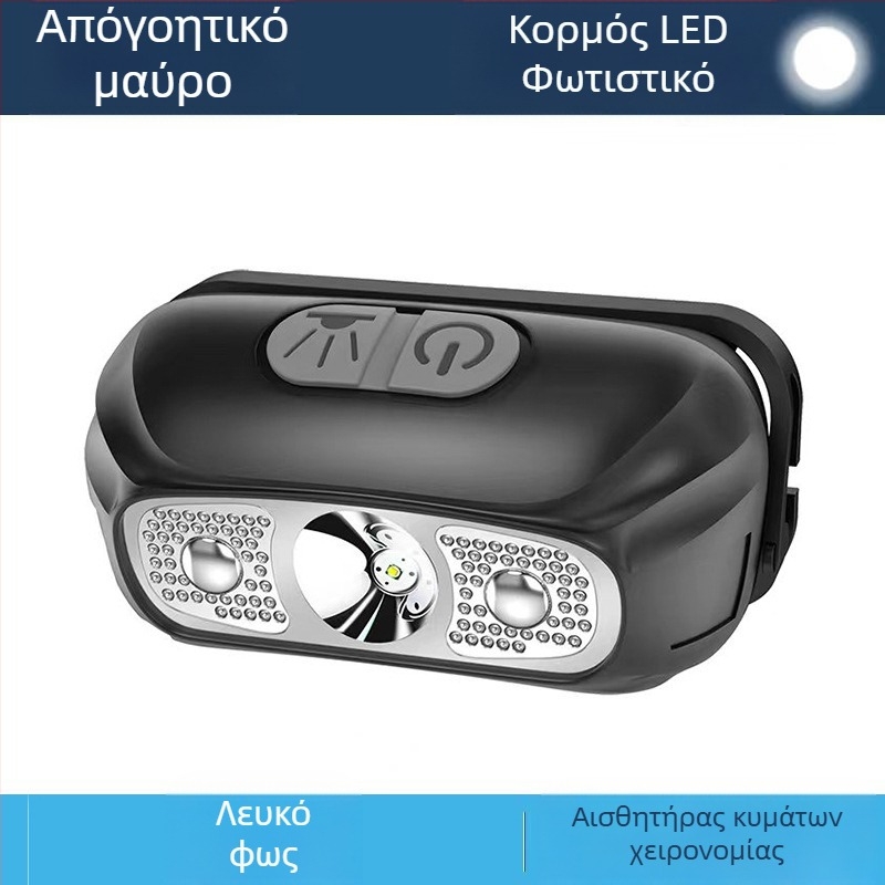 LED φακός κεφαλής 5W, μπαταρία 800 mAh, επαναφορτιζόμενος, χειροκίνητη τροφοδοσία, εμβέλεια έως 500 m, ABS περίβλημα