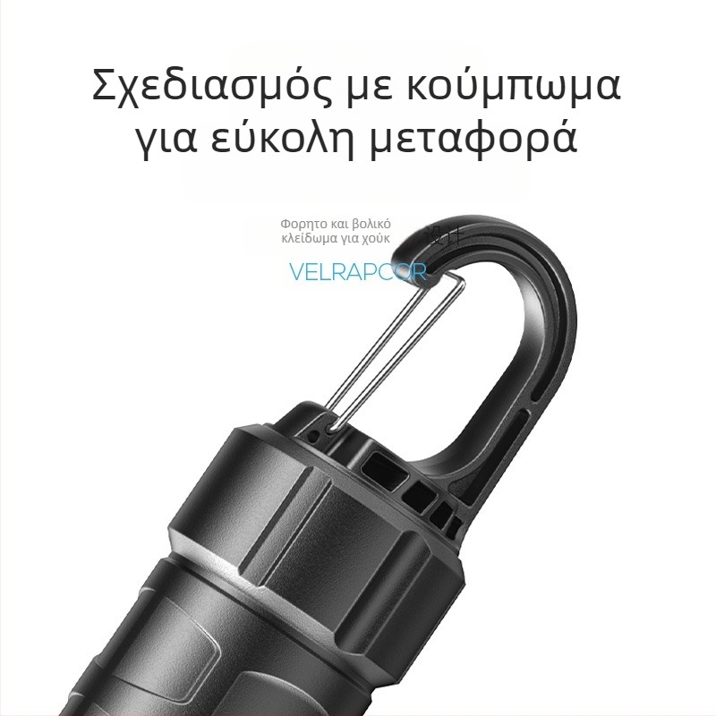 Πολυλειτουργικός εξωτερικός φακός με κρεμάμενο γάντζο, χειροκίνητη φόρτιση, LED COB πλευρικό φως και ψηφιακή οθόνη ισχύος