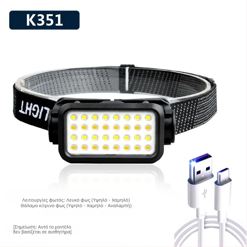 Φακός κεφαλής COB LED, USB επαναφορτιζόμενος, 30W, μπαταρία 1200 mAh, εμβέλεια δέσμης 200–500 m, για κατασκήνωση και υπαίθριες δραστηριότητες