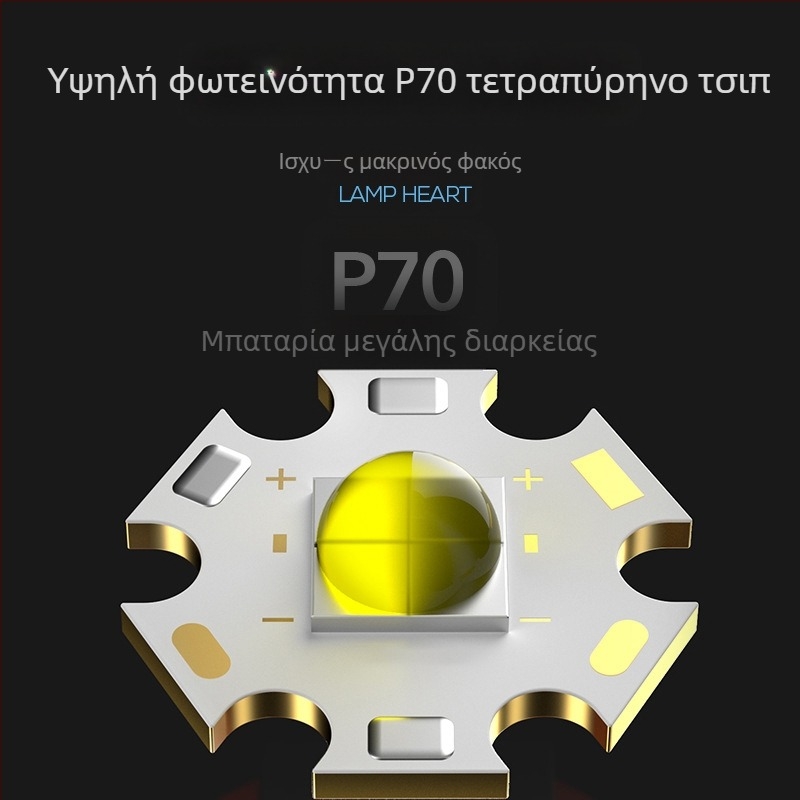 P70 εξωτερικός LED φακός με υψηλή φωτεινότητα, τηλεσκοπικό ζουμ, επαναφορτιζόμενο αλουμινένιο σώμα