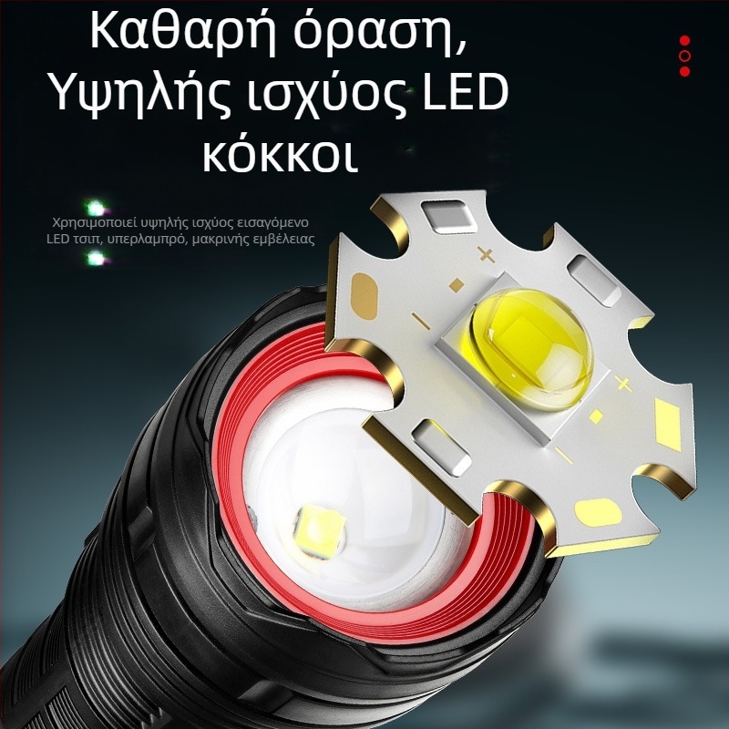 Bolon LED φακός με USB-C φόρτιση, 2400mAh μπαταρία, χειροκίνητη λειτουργία, κεφαλή 360° περιστρεφόμενη