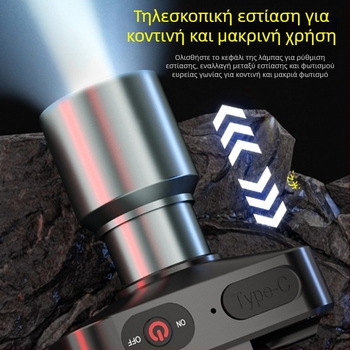 LED φακός κεφαλής, 10W, USB επαναφορτιζόμενος, 800mAh, εξωτερική χρήση