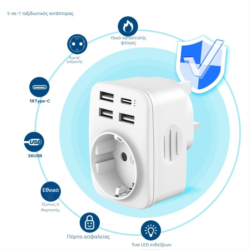 Αντάπτορας βρετανικού σε ευρωπαϊκό βύσμα - CE πιστοποιημένο, Μέγιστη ισχύς 1500W, Μετατροπή, -45°C έως 60°C