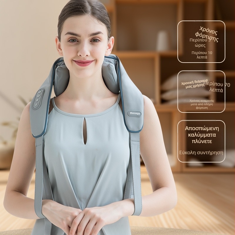 Μασάζ αυχένα και ώμων με περιτύλιγμα — 6 κεφαλές, θερμή συμπίεση και υπέρυθρη θεραπεία, USB τροφοδοσία (OS-1219)