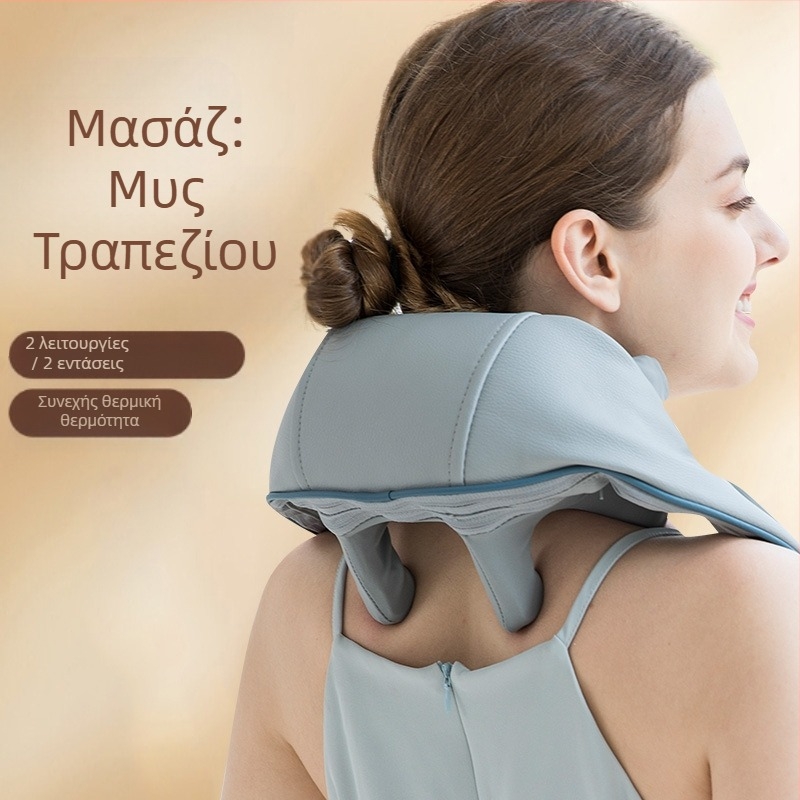 Μασάζ αυχένα και ώμων με περιτύλιγμα — 6 κεφαλές, θερμή συμπίεση και υπέρυθρη θεραπεία, USB τροφοδοσία (OS-1219)