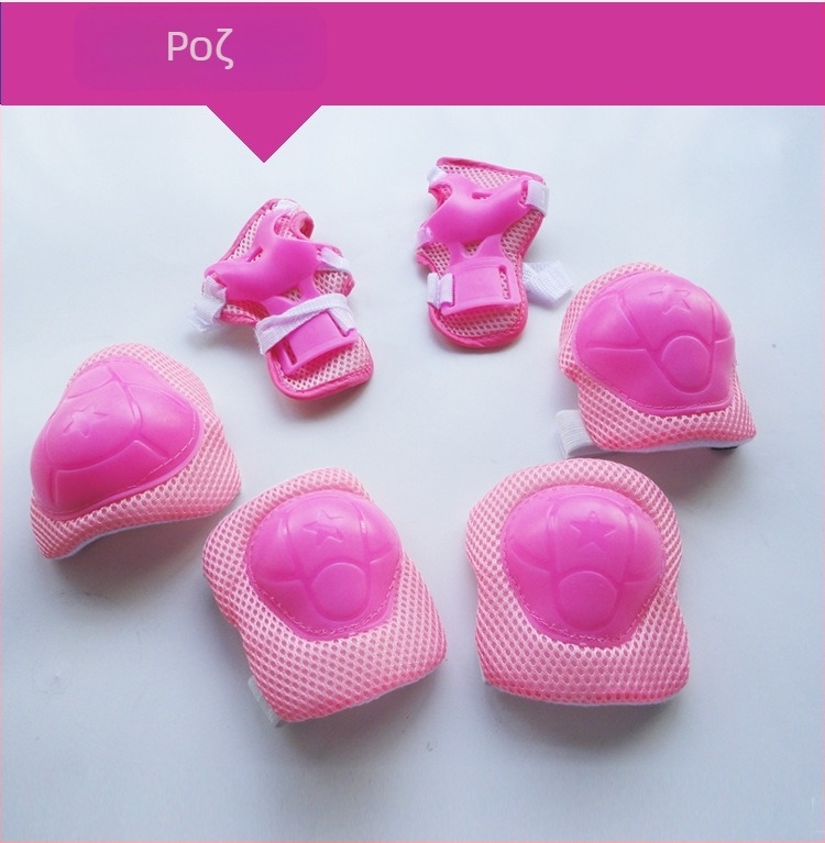 Παιδικό σετ προστασίας για ρόλερ/σκέιτ — προστατευτικά για παλάμη, καρπό, αγκώνα, κάτω μέρος ποδιού και γόνατο; πολυεστερική ίνα, κάλυμμα PE, ύφασμα με διχτυωτή επικάλυψη