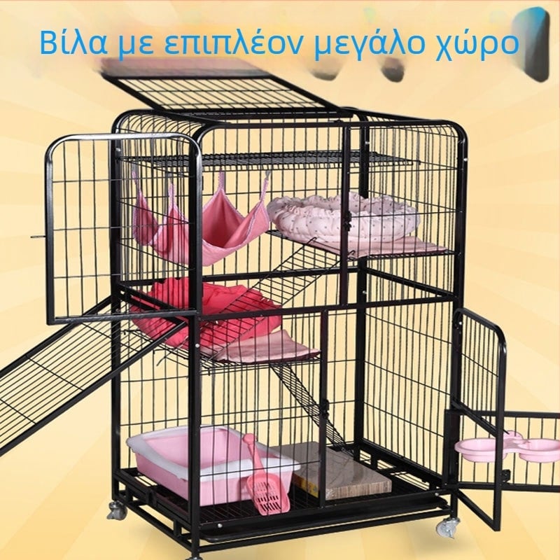 Κλουβί γάτας με υπερμεγέθη χώρο, βιλ-στυλ κατασκευή από τετράγωνους σωλήνες, 2–4 επίπεδα (Υλικό: τετράγωνοι σωλήνες με επίστρωση· Αντικείμενο: γάτα; Κατηγορία: Κλουβί)