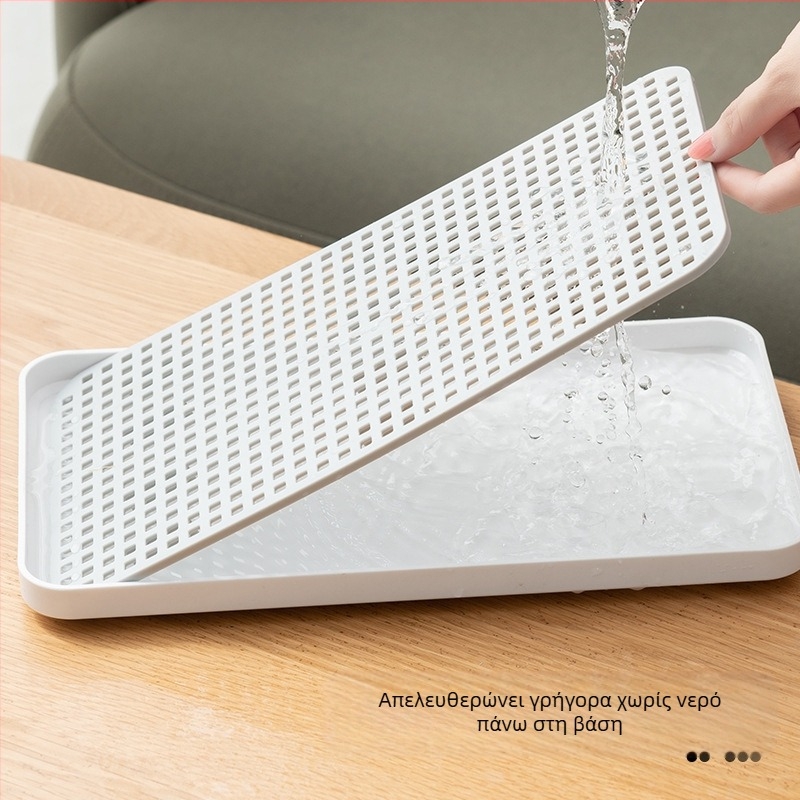 Διπλού επιπέδου δίσκος τσαγιού με αποστράγγιση, πλαστικός, βορειοευρωπαϊκός μινιμαλιστικός σχεδιασμός, ορθογώνιος