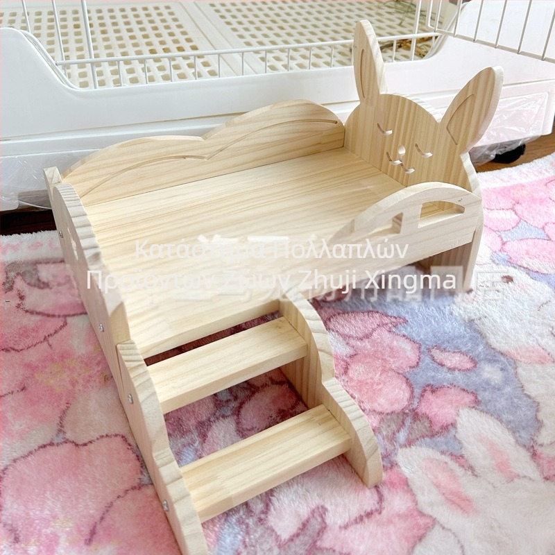 Ξύλινο καταφύγιο ύπνου για κατοικίδια: κουνέλια και ινδικά χοιρίδια, με σκάλες, για όλες τις εποχές