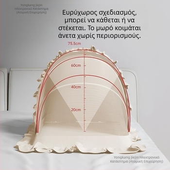 Πτυσσόμενη κουνουπιέρα για κρεβάτι με κάλυμμα, με πλαίσιο από σωληνάκια υαλοβάμβακα, κατάλληλη για βρέφη 0–1 ετών