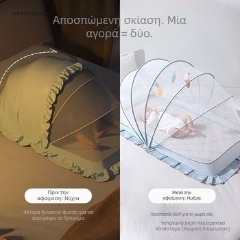 Πτυσσόμενη κουνουπιέρα για κρεβάτι με κάλυμμα, με πλαίσιο από σωληνάκια υαλοβάμβακα, κατάλληλη για βρέφη 0–1 ετών