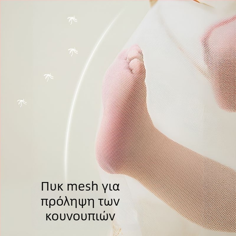 Πτυσσόμενη κουνουπιέρα για κρεβάτι με κάλυμμα, με πλαίσιο από σωληνάκια υαλοβάμβακα, κατάλληλη για βρέφη 0–1 ετών