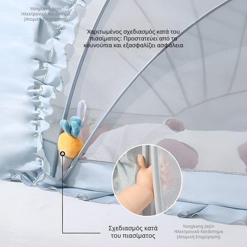 Πτυσσόμενη κουνουπιέρα για κρεβάτι με κάλυμμα, με πλαίσιο από σωληνάκια υαλοβάμβακα, κατάλληλη για βρέφη 0–1 ετών