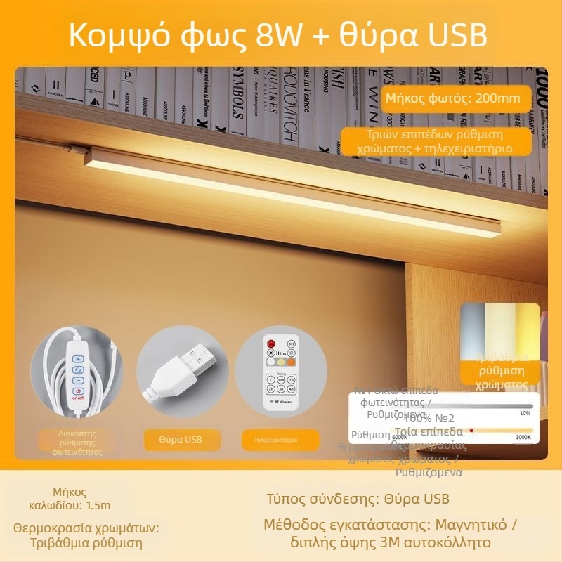 LED λωρίδα γραφείου για κοιτώνες, USB μαγνητική βάση, προστασία ματιών, είσοδος 220V