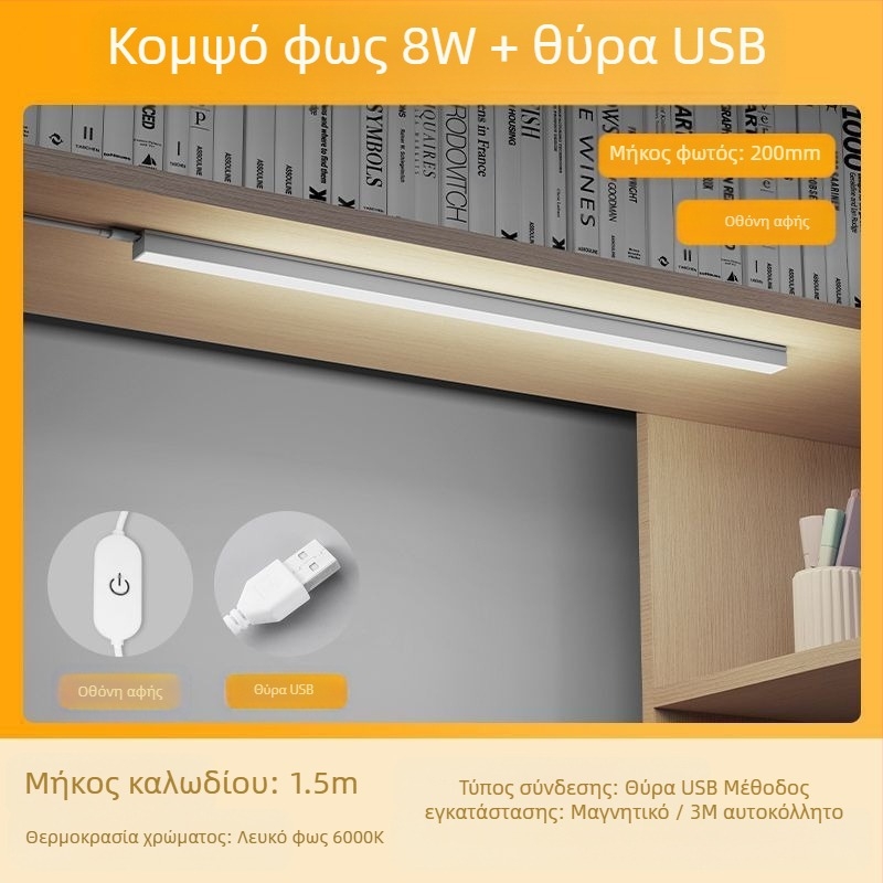 LED λωρίδα γραφείου για κοιτώνες, USB μαγνητική βάση, προστασία ματιών, είσοδος 220V