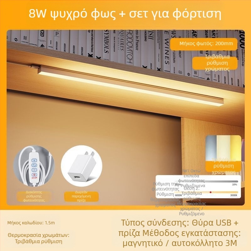 LED λωρίδα γραφείου για κοιτώνες, USB μαγνητική βάση, προστασία ματιών, είσοδος 220V