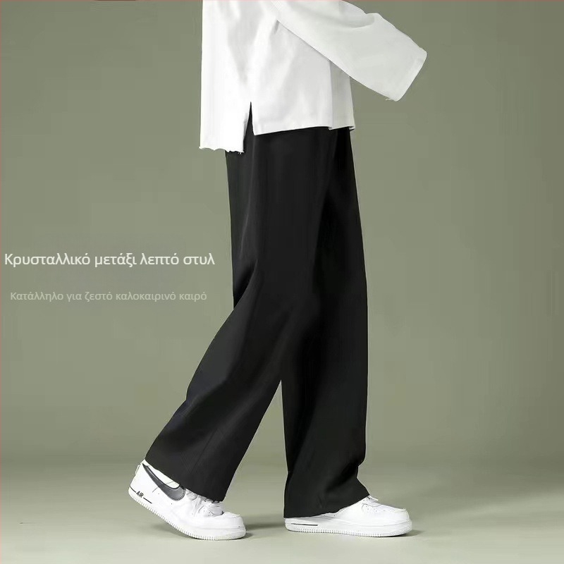 Ανδρικά παντελόνια σπορ-καθημερινά σε κορεατικό στιλ, ίσια γραμμή, καλοκαίρι, μεσαία μέση, μίγμα πολυεστέρα