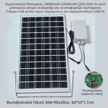 Φωτοβολταϊκό πάνελ εξωτερικής φόρτισης με διπλό USB και ρυθμιζόμενη έξοδο 5V/12V DC για αποθήκευση ενέργειας
