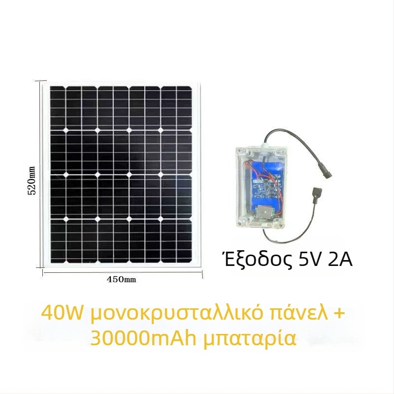 Φωτοβολταϊκό πάνελ εξωτερικής φόρτισης με διπλό USB και ρυθμιζόμενη έξοδο 5V/12V DC για αποθήκευση ενέργειας
