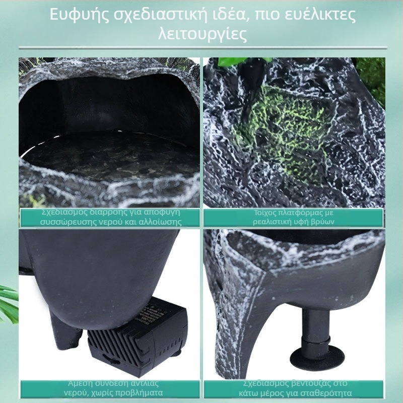 Μεγάλο ενυδρείο για χελώνες από ρητίνη με διακοσμητικό τοπίο, πλατφόρμα ηλιακής έκθεσης, σκαλάκι ανάβασης και κρυφό σπήλαιο για Βραζιλιάνικες χελώνες