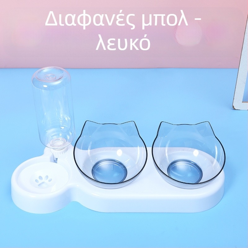 3-σε-1 μπολ τροφής για γάτες και σκύλους με αυτόματο πότισμα νερού, προστασία από ανατροπή και προστασία του λαιμού, υλικό PP+PC