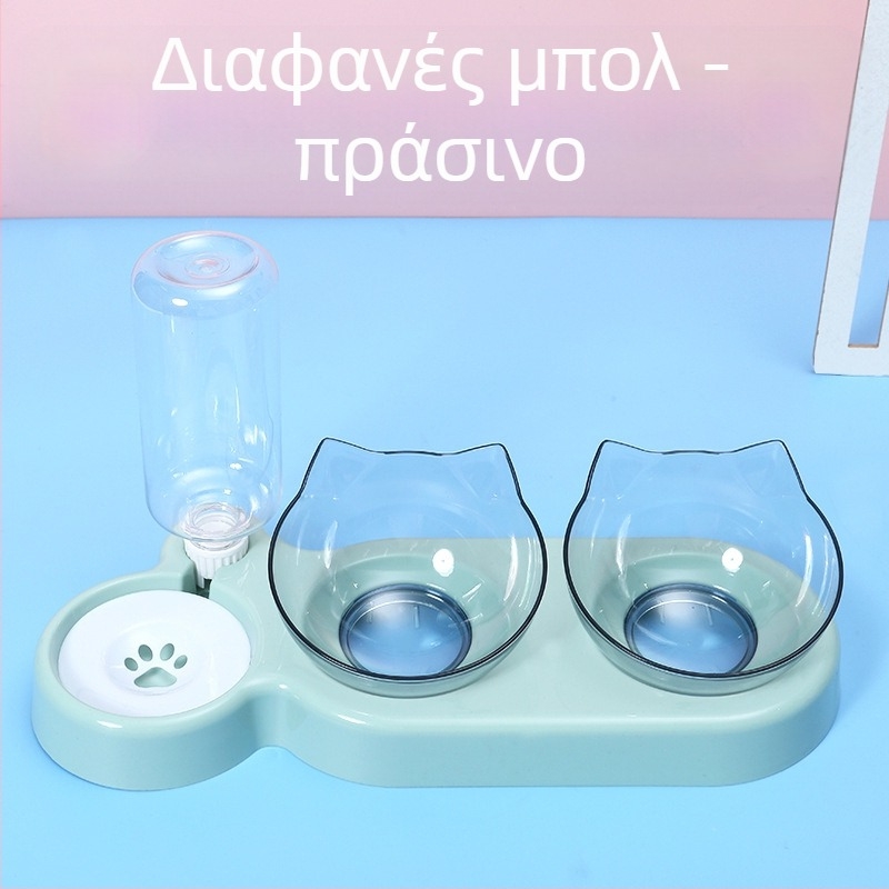 3-σε-1 μπολ τροφής για γάτες και σκύλους με αυτόματο πότισμα νερού, προστασία από ανατροπή και προστασία του λαιμού, υλικό PP+PC