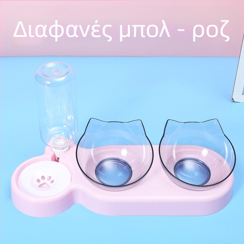 3-σε-1 μπολ τροφής για γάτες και σκύλους με αυτόματο πότισμα νερού, προστασία από ανατροπή και προστασία του λαιμού, υλικό PP+PC