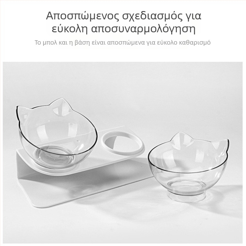 Αυτόματο μπολ φαγητού και νερού για γάτες και σκύλους με κεκλιμένο σχεδιασμό — μονή ή διπλή λεκάνη