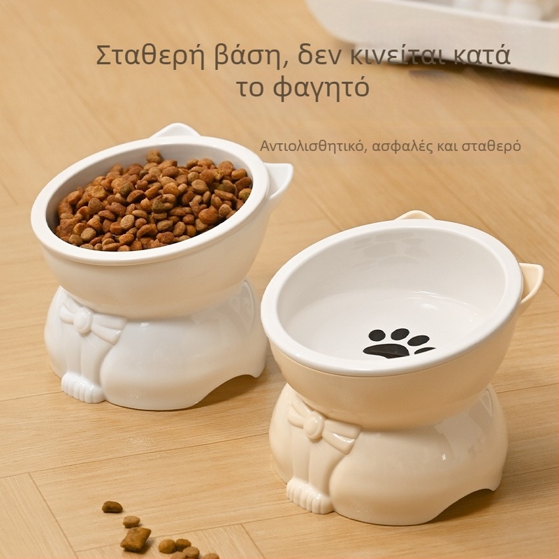 Πιάτο γάτας για φαγητό και νερό – κεραμικό και πλαστικό, κεκλιμένο στόμιο, υψηλό πόδι, κατάλληλο για γάτες