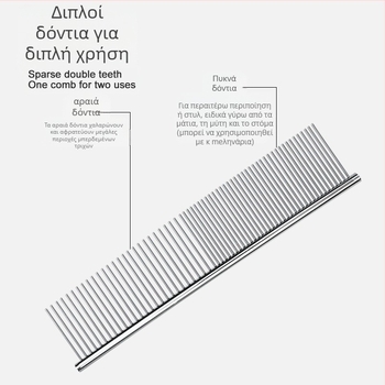 Senwei μεταλλική χτένα για μακριά μαλλιά κατοικίδιων, με πυκνή διπλή σειρά δοντιών για ξεμπλέξιμο και αφαίρεση τρίχας, κατάλληλη για σκύλους και γάτες