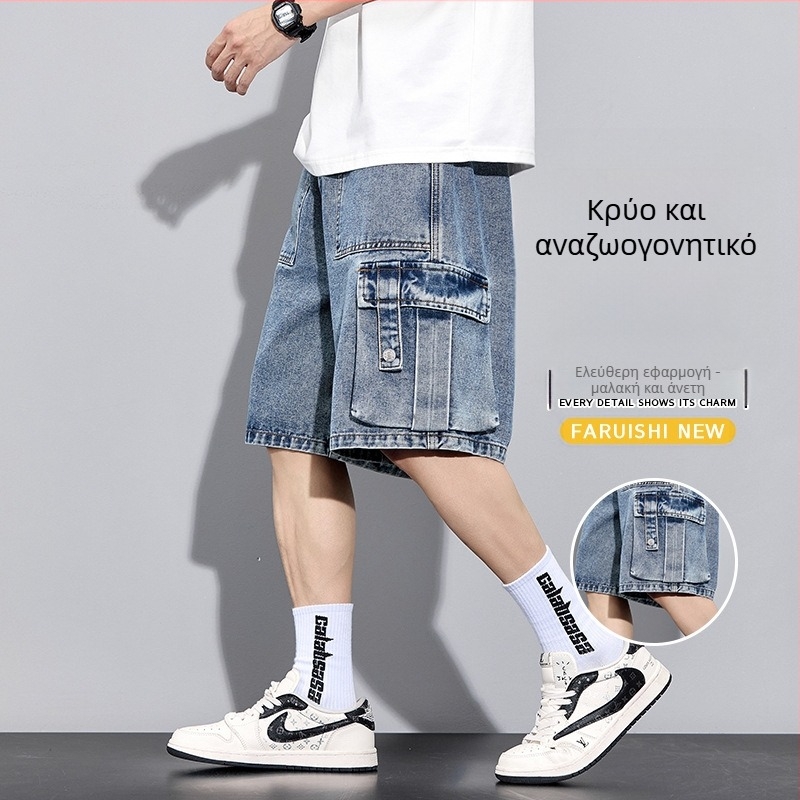 Βαμβακερά σορτς με ψηλή μέση, φαρδιά γραμμή, ιαπωνικό ρετρό στυλ, λεπτό ύφασμα