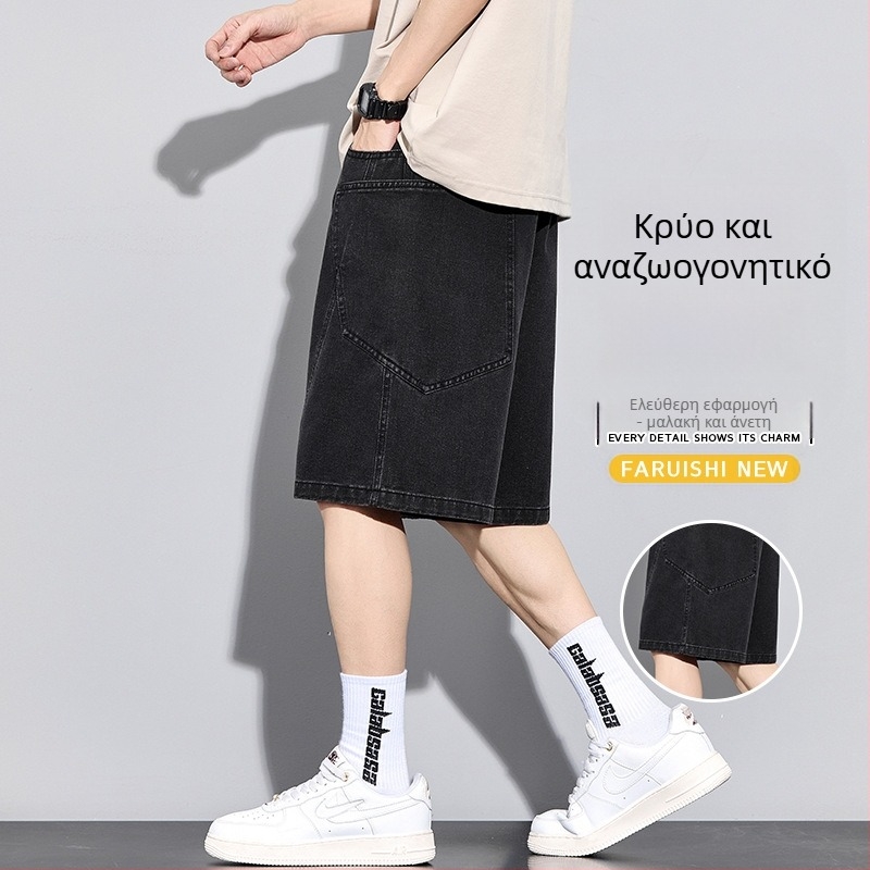 Βαμβακερά σορτς με ψηλή μέση, φαρδιά γραμμή, ιαπωνικό ρετρό στυλ, λεπτό ύφασμα