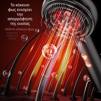 Ηλεκτρική χτένα μασάζ EMS με μικρορεύμα, φαρμακευτικό αιθέριο έλαιο και θεραπεία με κόκκινο φως για το τριχωτό της κεφαλής — πολυλειτουργική συσκευή περιποίησης μαλλιών