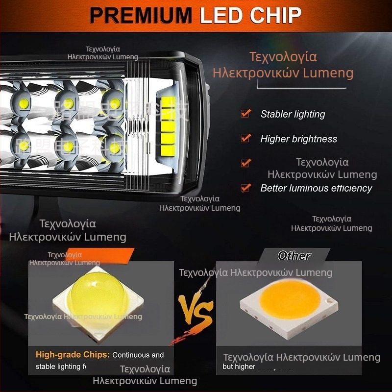 LED φως εργασίας αυτοκινήτου με διπλή σειρά και τριών πλευρών – 60W, 12-24V, 6000LM, 6000–6500K, κράμα αλουμινίου