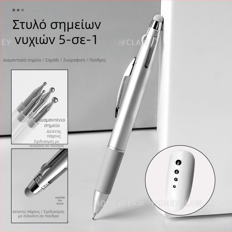 Πενάκι τέχνης νυχιών για κουκκίδες, 5 σε 1, με κουμπί ενεργοποίησης, πολλαπλές κεφαλές για σχεδίαση σημείων, πλαστικό σώμα