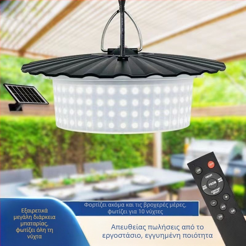 244 LED ηλιακή κρεμαστή λάμπα με αισθητήρα κίνησης και τηλεχειριστήριο, αδιάβροχη για αυλή και κατασκήνωση