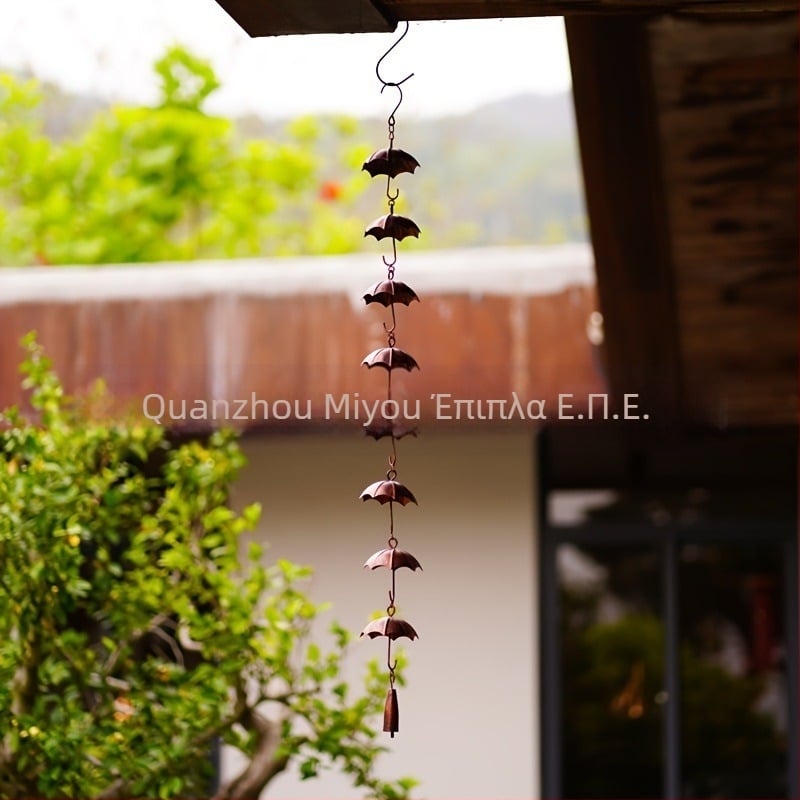 Σετ Κυπέλλια Αλυσίδας Βροχής με Λωτό - Σιδερένιος Γεωμετρικός Σχέδιο, για οικία, πλατεία και γραφείο