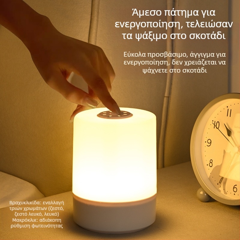 Νυχτερινό φωτιστικό κομοδίνου με έλεγχο αφής, επαναφορτιζόμενη μπαταρία, προστασία ματιών, γεωμετρική σκιά από PP
