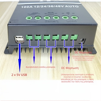 MPPT ηλιακός ελεγκτής φόρτισης, σειρά 100A/80A/60A, 12/24/36/48V, θύρα USB, κατανάλωση 1W