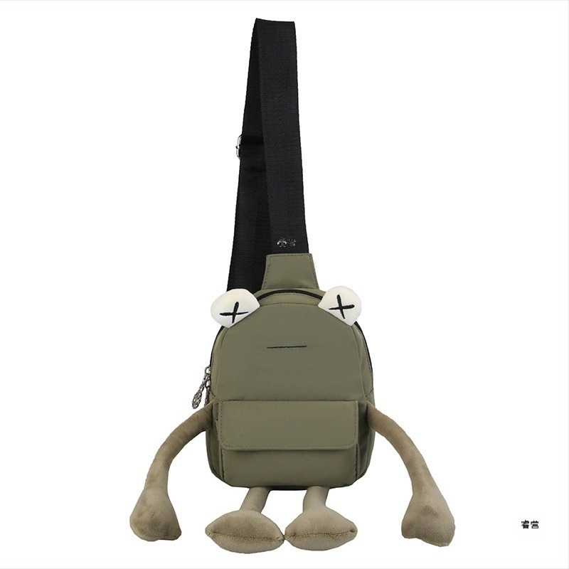 Rui Ying νάιλον τσάντα crossbody με χαρακτήρα βάτραχος σε καρτούν – street trend, μικρή καθημερινή τσάντα, κλείσιμο με φερμουάρ, επένδυση πολυεστέρα, εσωτερικό τσεπάκι με φερμουάρ και θήκη για ID