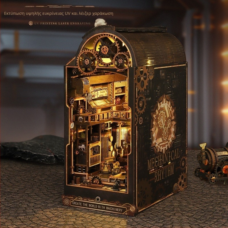 Χειροποίητο ξύλινο αρχιτεκτονικό μοντέλο σε στυλ Steampunk με μηχανικό ρυθμό – δυνατότητα DIY προσαρμογής, κατάλληλο ως δώρο για τοπίο.