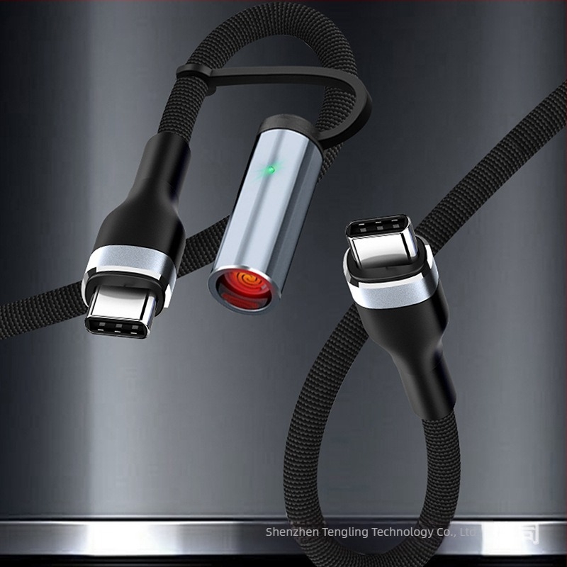 Καλώδιο USB-C 2-σε-1 για αυτοκίνητο, δεδομένων, γρήγορη φόρτιση 3A, πλεκτό, μέγιστο 60W, διπλή έξοδος